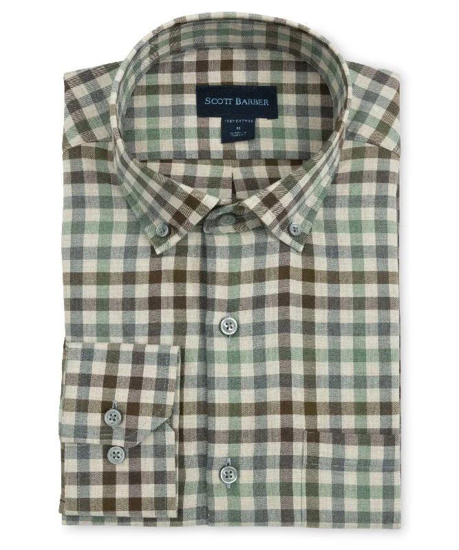 men's printed button-up shirts -Lightweight Twill Plaid, Khaki Heather