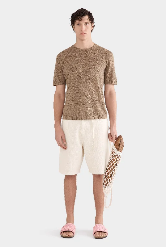 men's custom print t-shirts -Linen Raw Edge Detail Knit T-Shirt - Sepia