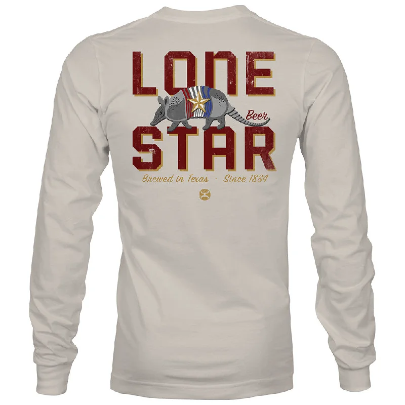 eco-friendly t-shirts for men -"Lone Star" Long Sleeve T-shirt Cream w/Red Logo