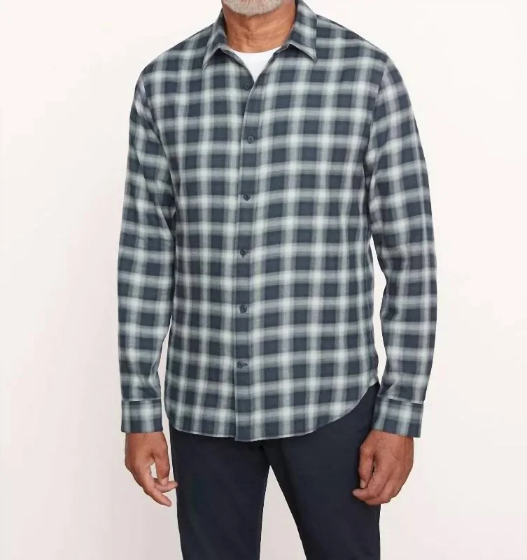 men's modern fit shirts -Long Sleeve Glenoak Plaid Sports Shirt In Deep Seaweed