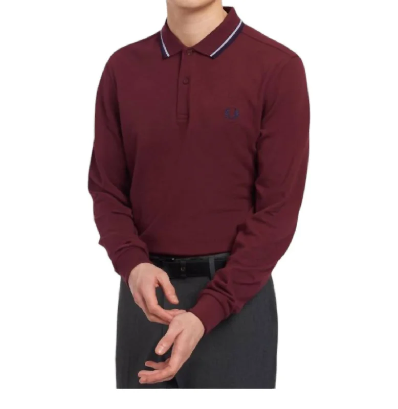 men's fashion polo shirts -Long Sleeve Polo In Burgundy