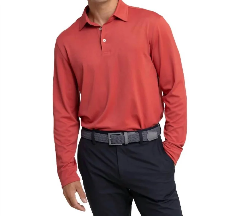 casual pique polo shirts for men -Long Sleeve Polo Shirt In Mineral Red