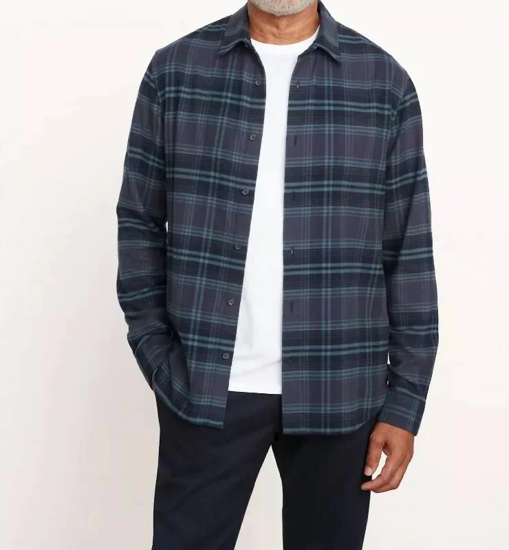 men's printed button-up shirts -Long Sleeve Sports Shirt Westlight Plaid In Nightfall