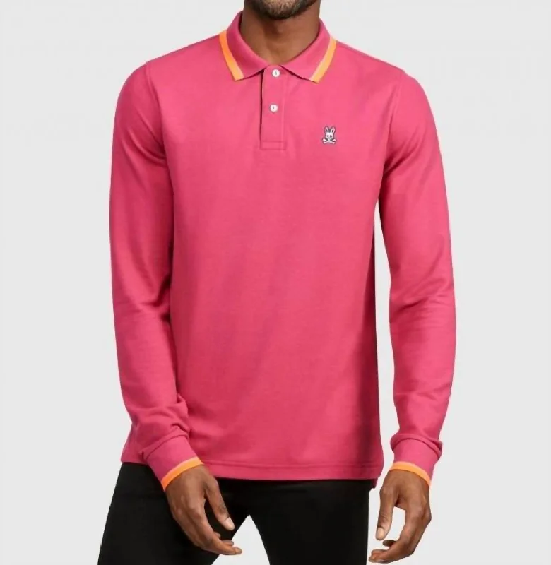 men's regular-fit polo shirts -Long Sleeve Tipped Polo In Cranberry