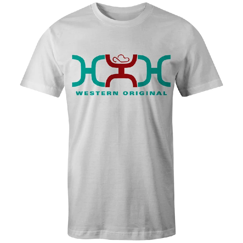 men's athletic cotton t-shirts -"Loop" White w/Turquoise /Red Logo T-shirt