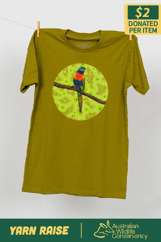 modern t-shirts for men -Lorikeet 'Australian Wildlife Conservancy' Moss Cotton Crew Neck Unisex T-Shirt