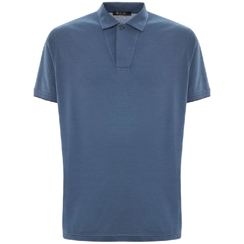 men's short sleeve polo shirts for work -Loro Piana blue Cotton Polo Men's Shirt