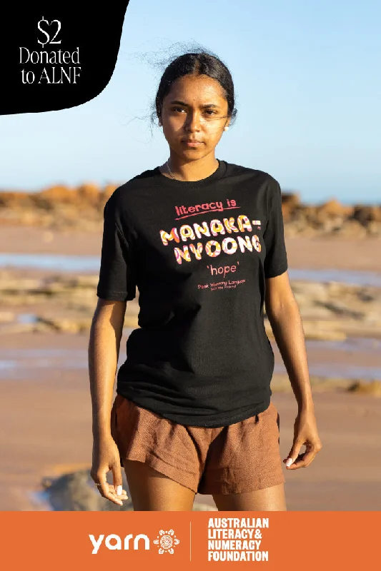 men's printed graphic t-shirts -Manaka-nyoong 'Hope' ALNF Black Cotton Crew Neck Kids T-Shirt