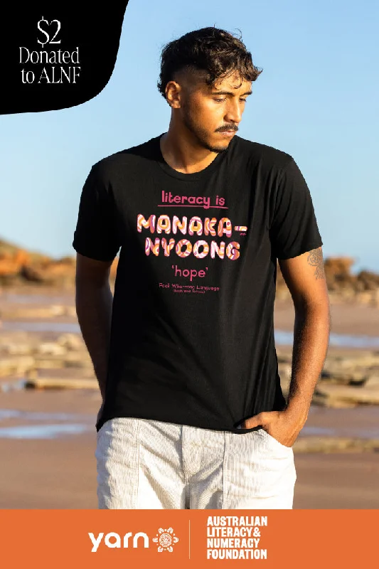 men's v-neck t-shirts -Manaka-nyoong 'Hope' ALNF Black Cotton Crew Neck Unisex T-Shirt