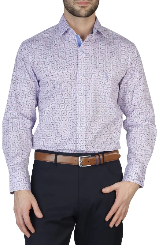 men's high-performance shirts -Medallion Print Cotton Stretch Long Sleeve Shirt