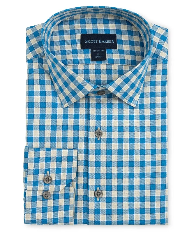 men's stylish short-sleeve shirts -Melange Exploded Check, Teal