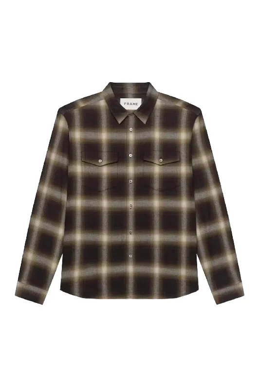 men's colorful shirts -Men's Brushed Cotton Plaid Shirt In Marron