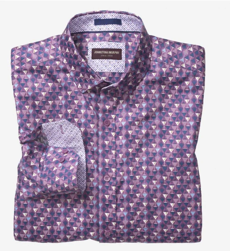 button-up shirts for work -Men's Button Up Shirt In Purple Martini