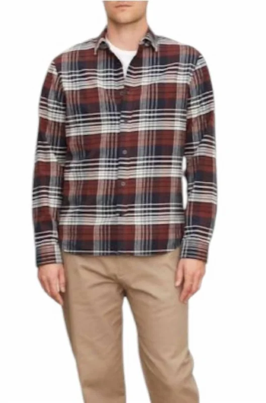 stylish button-up shirts for men -Men's Cedarwood Plaid Shirt In Coastal And Acorn