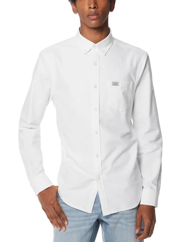 slim-fit shirts for men -Mens Collared Office Button-Down Shirt