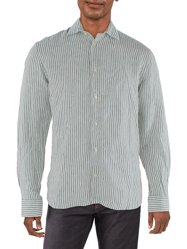 men's premium checkered shirts -Mens Linen Classic Fit Button-Down Shirt