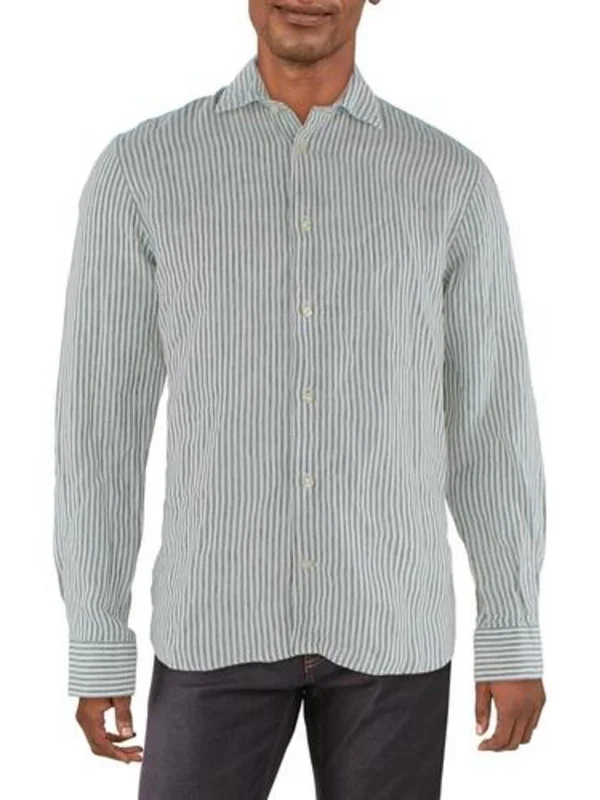 men's long-sleeve casual shirts -Mens Linen Striped Button-Down Shirt