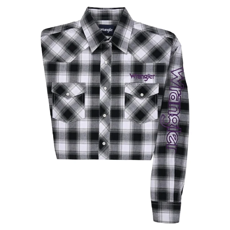 men's slim-fit dress shirts -Men's Long Sleeve Logo Western Snap Shirt In Black & White