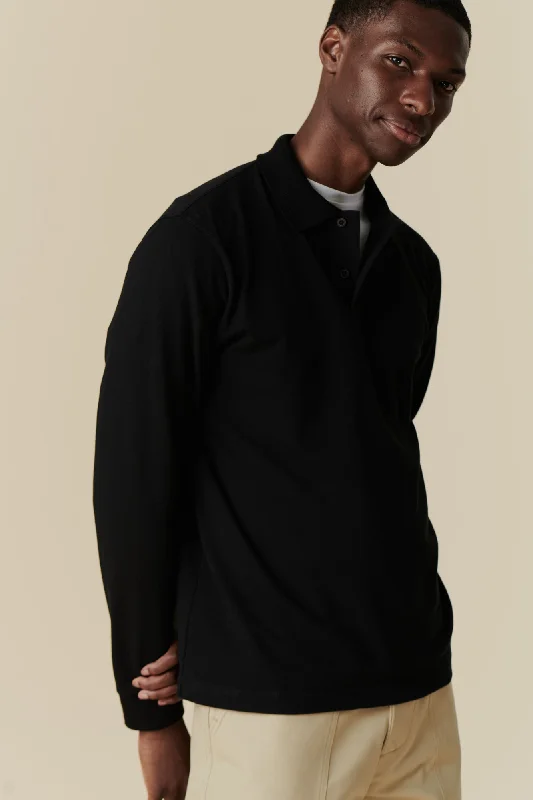 men's polo shirts for formal wear -Men's Long Sleeve Polo Shirt - Black