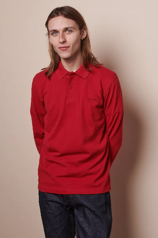 men's vintage polo shirts -Men's Long Sleeve Polo Shirt - Crimson