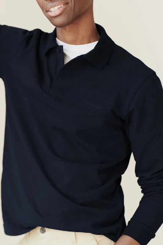 polo shirts for business casual wear -Men's Long Sleeve Polo Shirt Navy