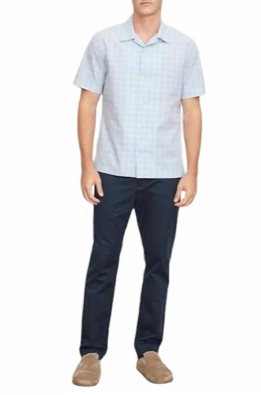 men's printed shirts -Men's Mallorca Windowpane Shirt In Blue