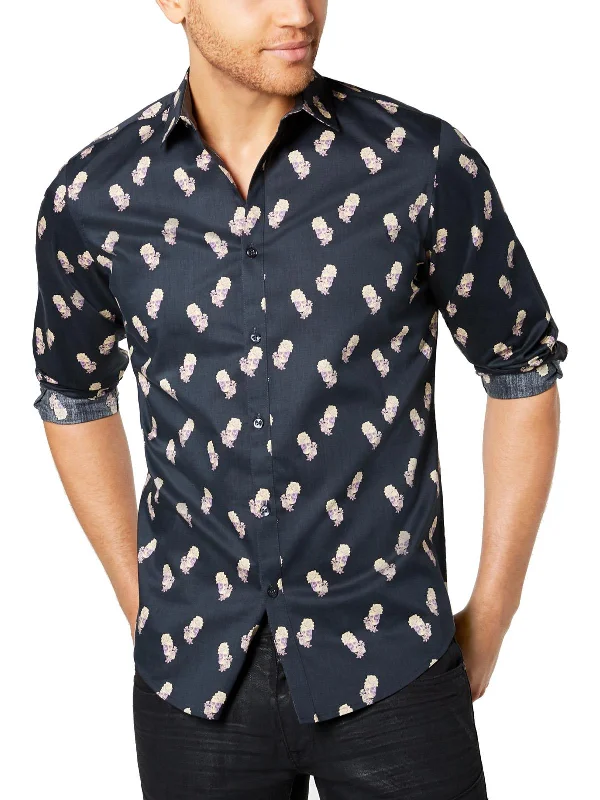 stylish button-down shirts for men -Mens Printed Collared Button-Down Shirt