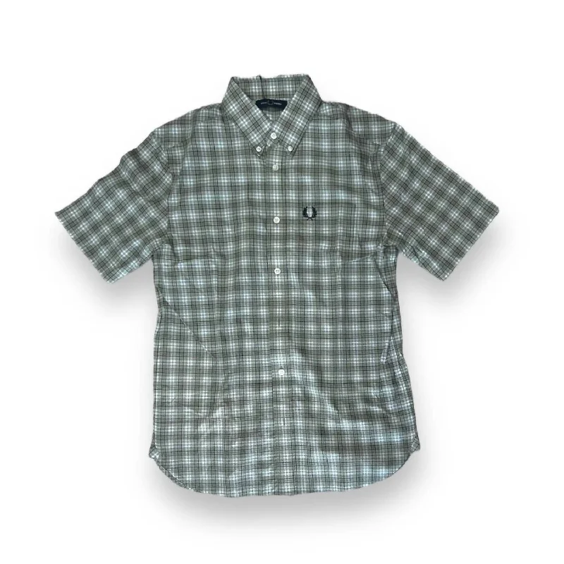 men's athletic pique polo shirts -Men's Small Check Shirt In Light Sage