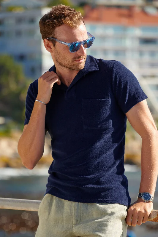 men's luxury polo shirts -Men's Towelling Polo Shirt | Navy