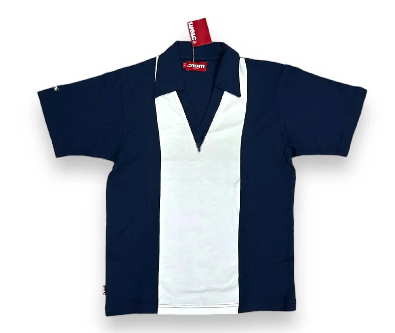 lightweight polo shirts for men -Men's V Neck Polo Shirt In Navy And White