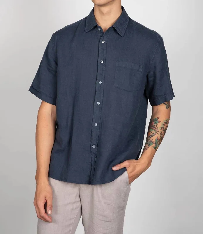 trendy casual shirts for men -Miami Linen Shirt In Navy