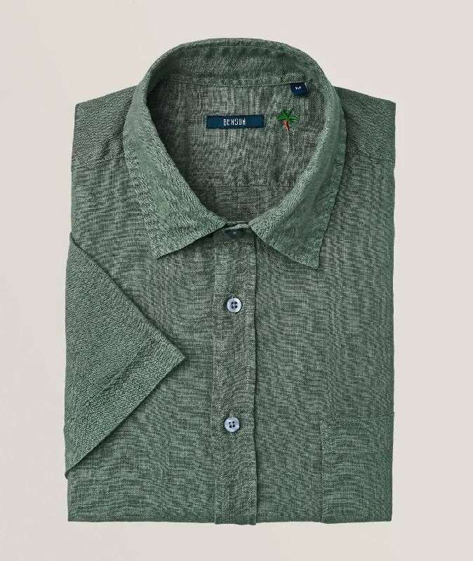 men's formal work shirts -Miami Linen Shirt In Northern Green