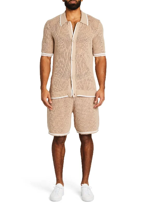 men's eco-friendly shirts -Michael Crochet Cardigan - 2 Colors In Beige With White