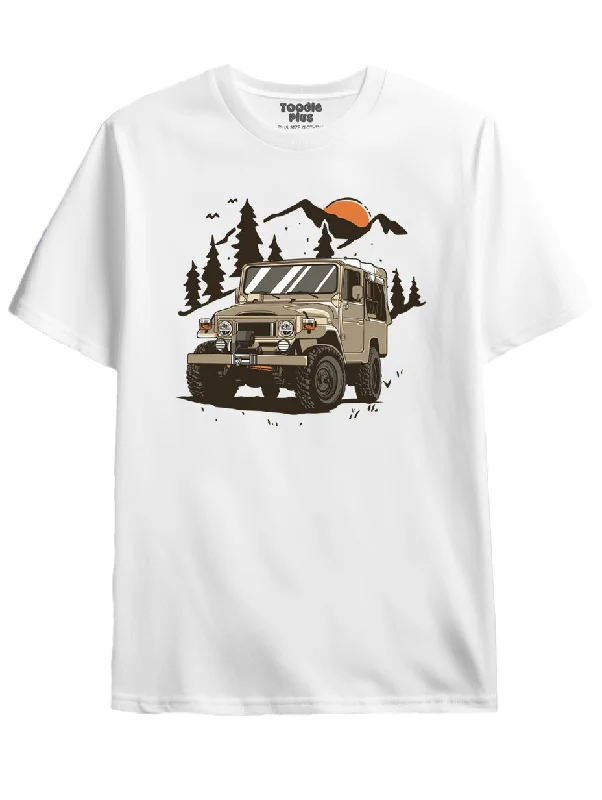 men's basic round neck t-shirts -Mountain Jeep Plus Size T-Shirt