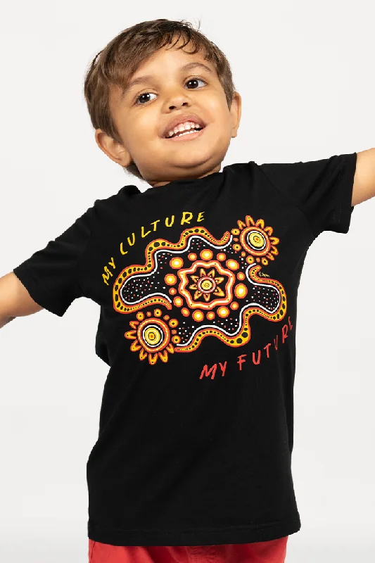 cotton t-shirts for men -Gather and Thrive Black Cotton Crew Neck Kids T-Shirt