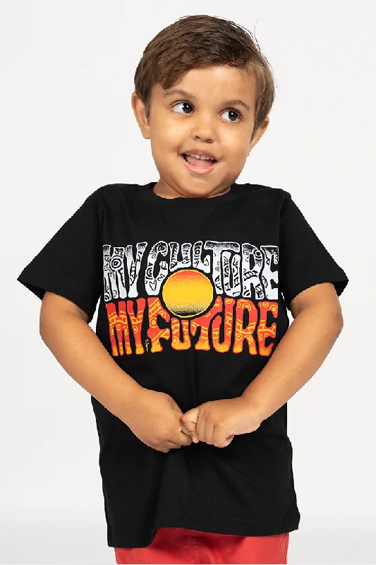 graphic design t-shirts for men -"My Culture, My Future" Black Cotton Crew Neck Kids T-Shirt