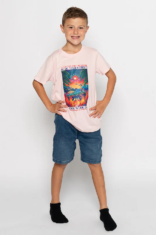 men's sports t-shirts -Fire Spirit People NAIDOC 2024 Pink Cotton Crew Neck Kids T-Shirt