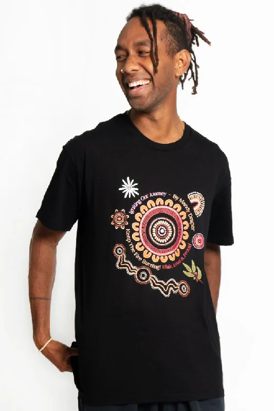 trendy printed t-shirts -Igniting Our Journey Black Cotton Crew Neck Unisex T-Shirt