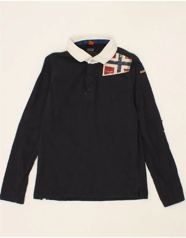 men's vintage polo shirts -NAPAPIJRI Boys Graphic Long Sleeve Rugby Polo Shirt 11-12 Years Navy Blue