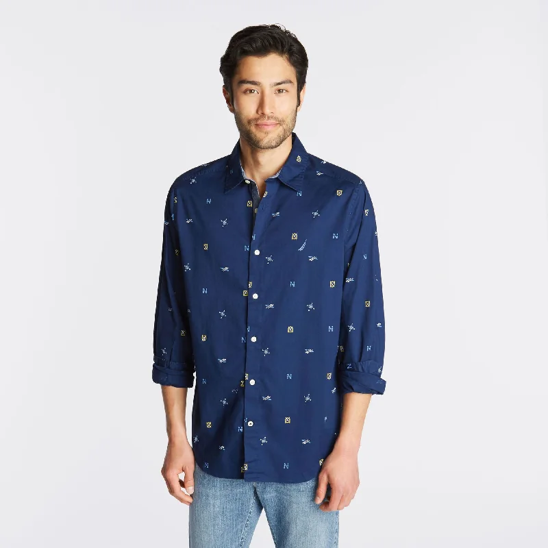 men's Oxford shirts -Nautica Mens Big & Tall Classic Fit Stretch Oxford Shirt In Maritime Icon Print