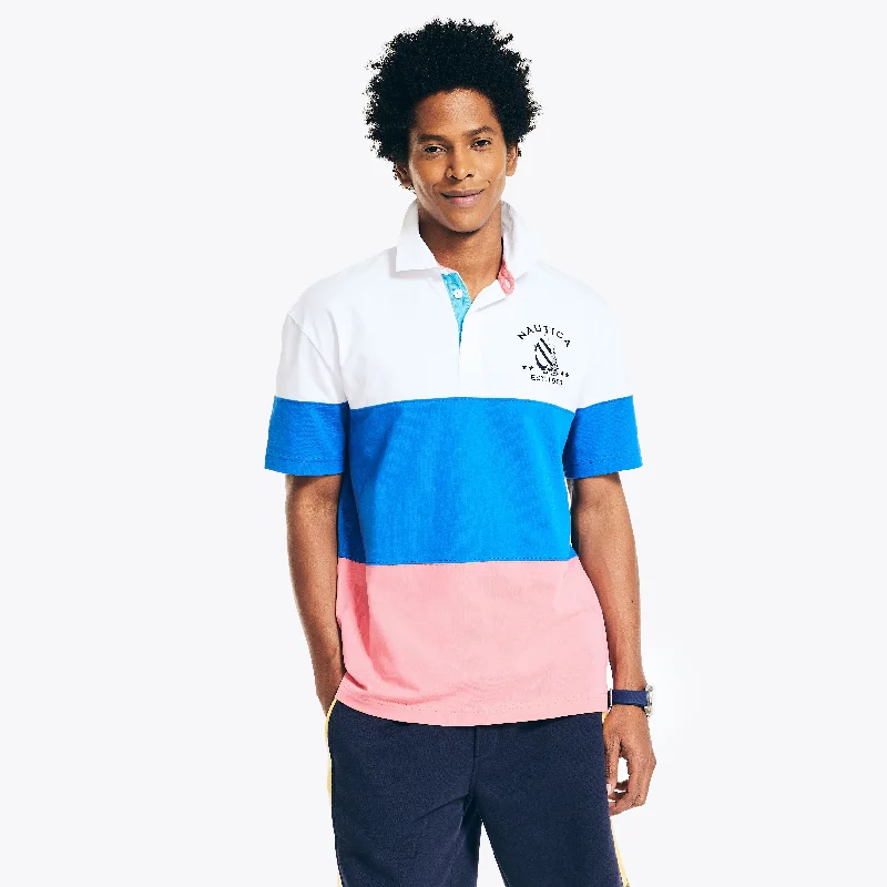 premium fit polo shirts for men -Nautica Mens Classic Fit Rugby Chest-Stripe Polo