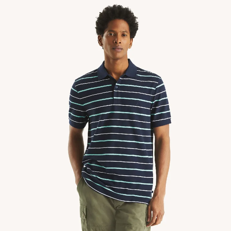 trendy polo shirts for men -Nautica Mens Classic Fit Striped Deck Polo