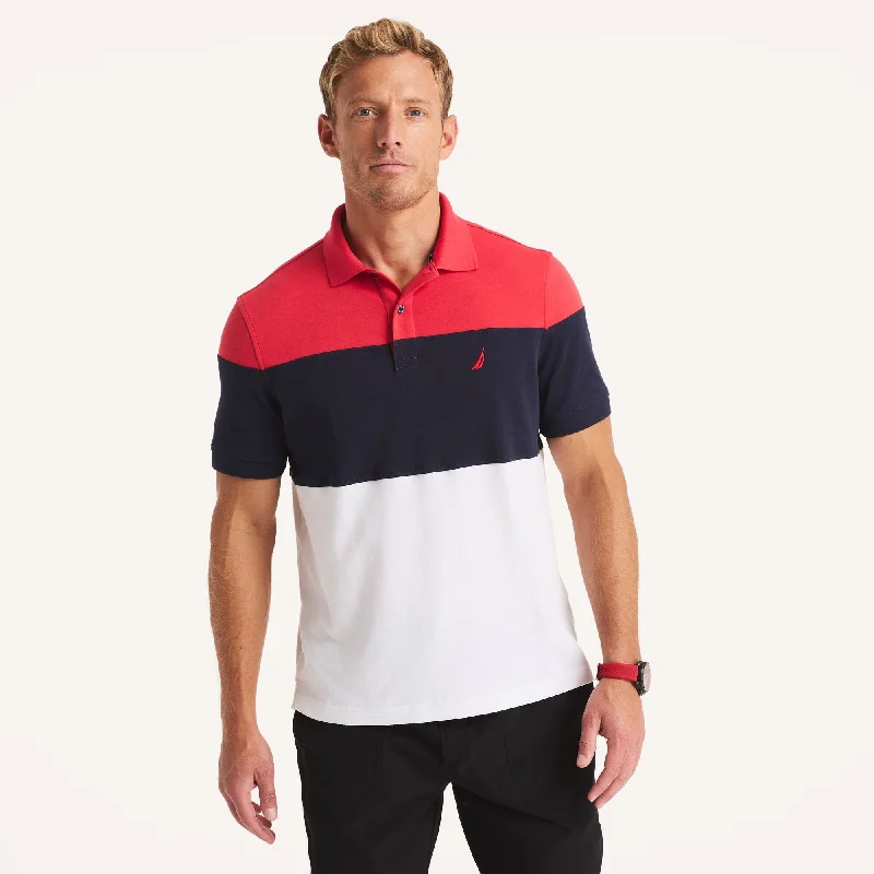 men's polo shirts with side vents -Nautica Mens Colorblock Classic Fit Interlock Polo