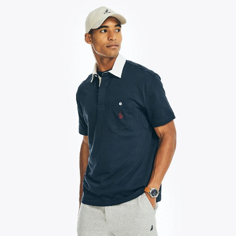 men's breathable short sleeve polo shirts -Nautica Mens Relaxed Fit Logo Pocket Polo