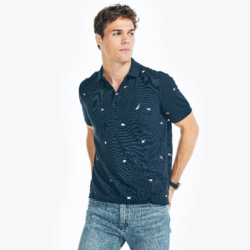 polo shirts with contrasting collars -Nautica Mens Sustainably Crafted Classic Fit Printed Deck Polo