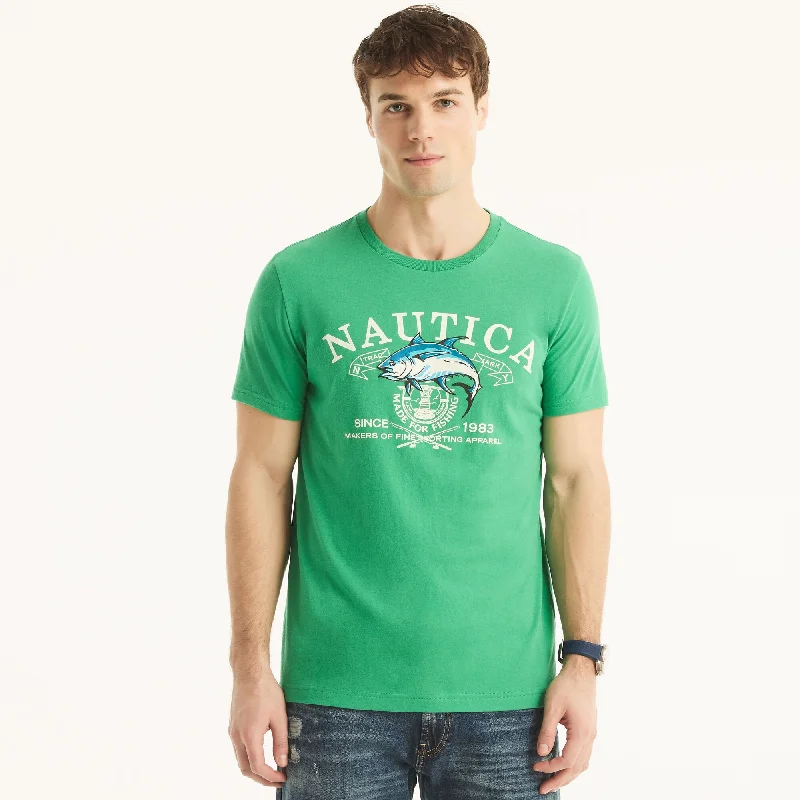 breathable t-shirts for men -Nautica Mens Sustainably Crafted Made For Fishing Graphic T-Shirt