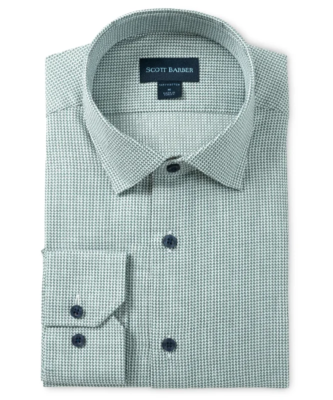 men's modern fit shirts -Neat Dobby Check, Green