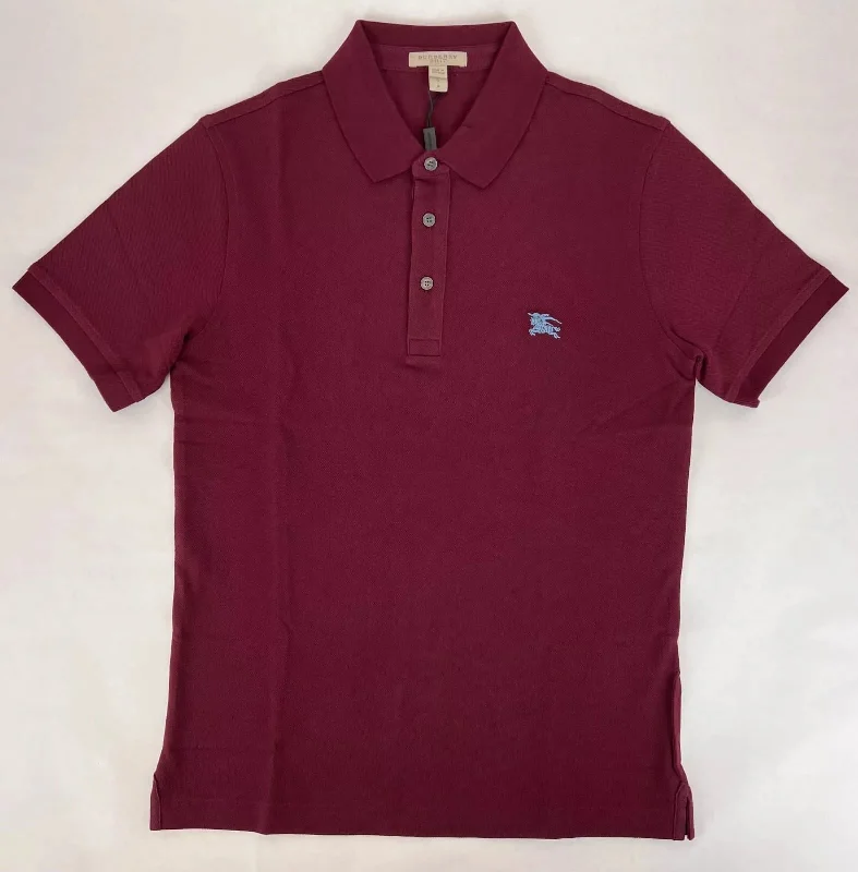 stylish long sleeve polo shirts -New Burberry Men's Deep Claret Cotton Embroide Logo Polo Shirt S