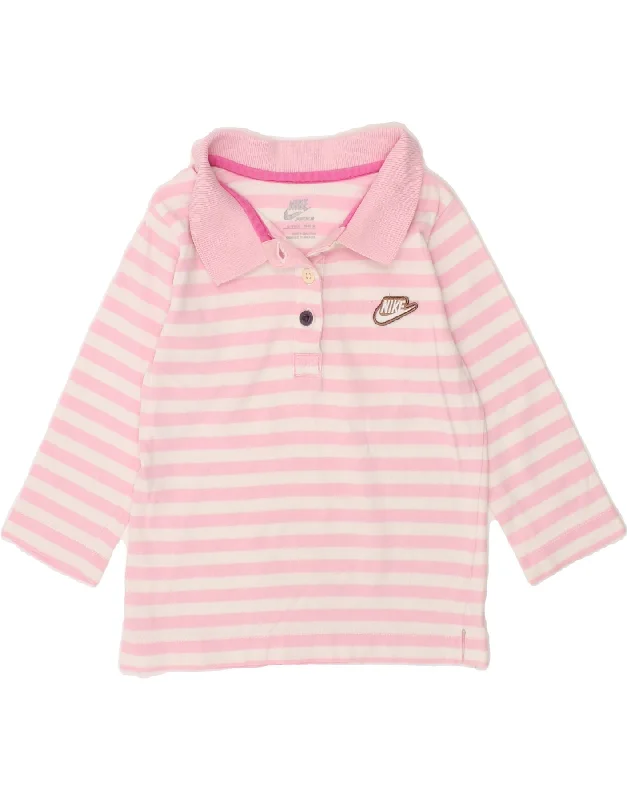 classic fit polo shirts for men -NIKE Baby Girls Long Sleeve Polo Shirt 12-18 Months Pink Striped Cotton