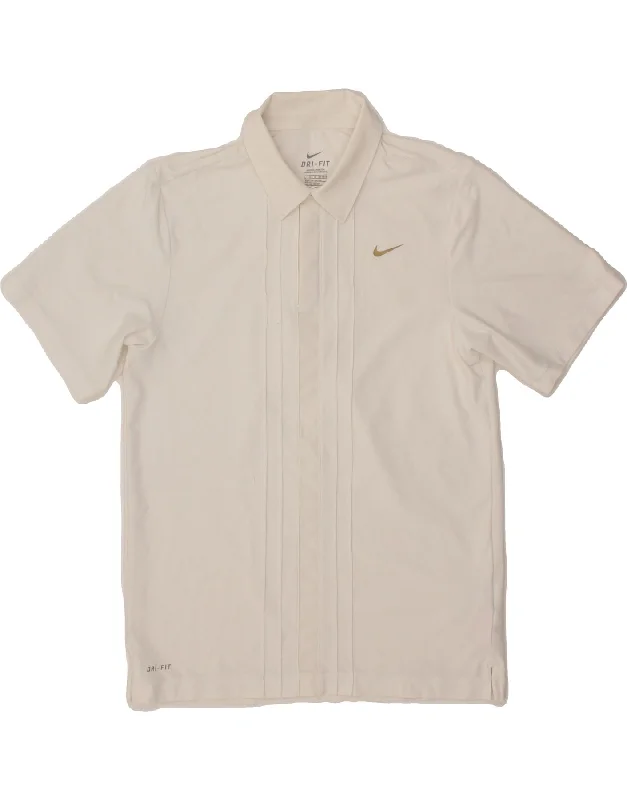 men's performance polo shirts -NIKE Boys Dri Fit Polo Shirt 12-13 Years Large White Polyester